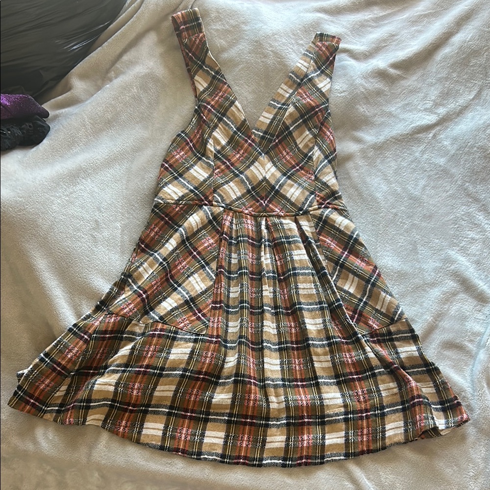 Free People Multicolor Plaid V-Neck Dress